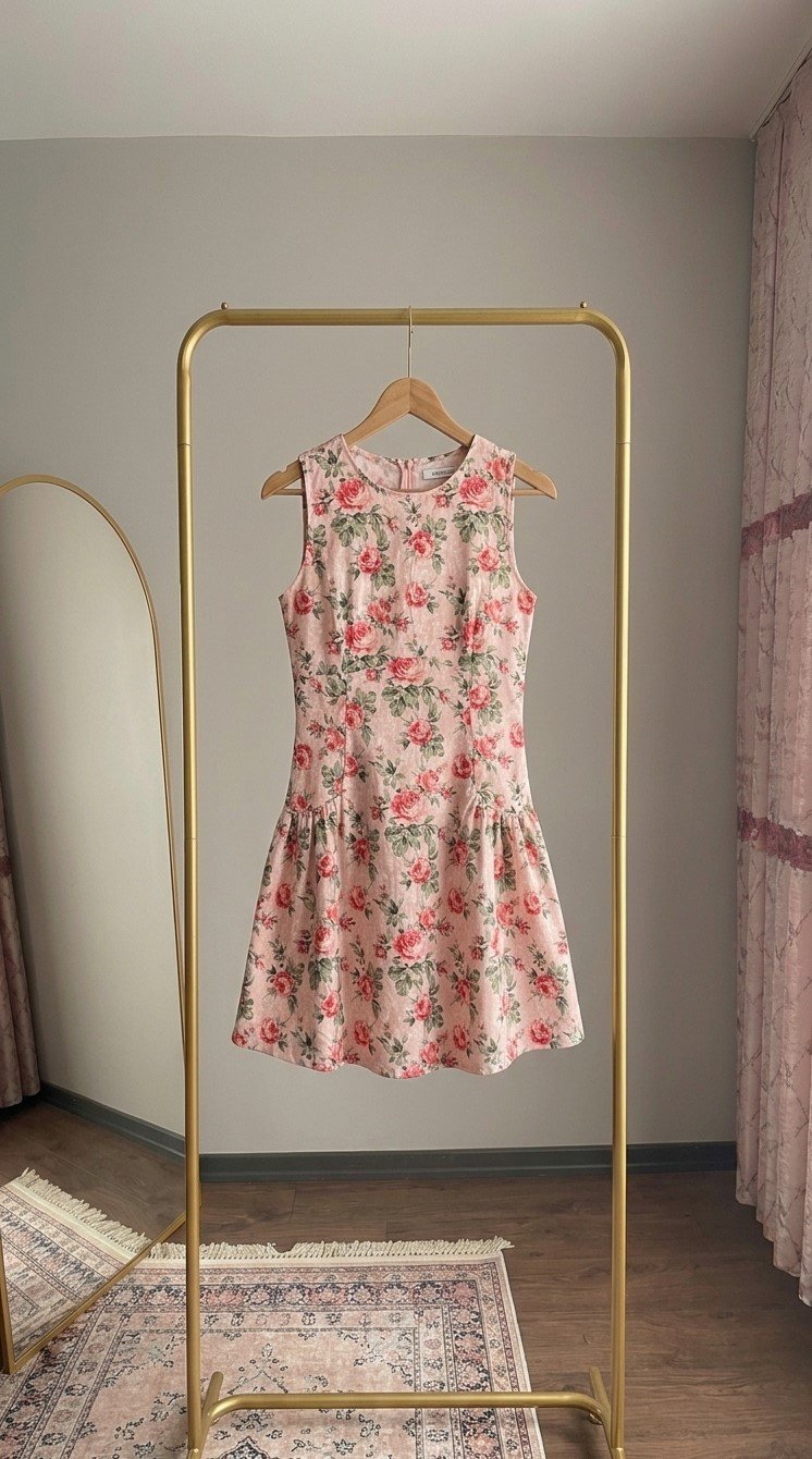 Pembe Çiçek Desenli Elbise