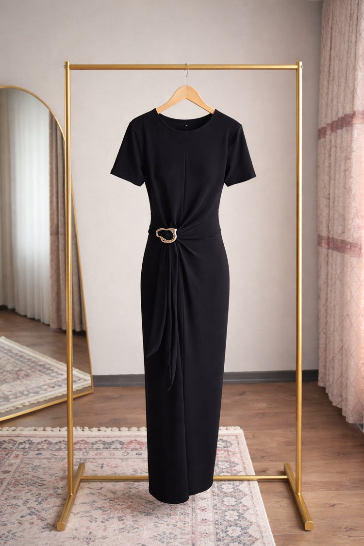 Oys Kumaş Toka Detaylı Midi Elbise